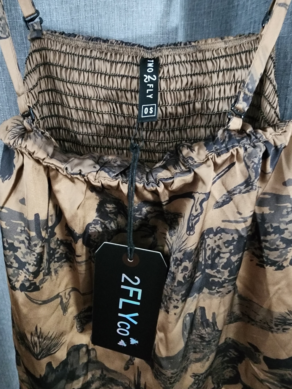 2FLY Co Brown Printed Smocked Cami Top